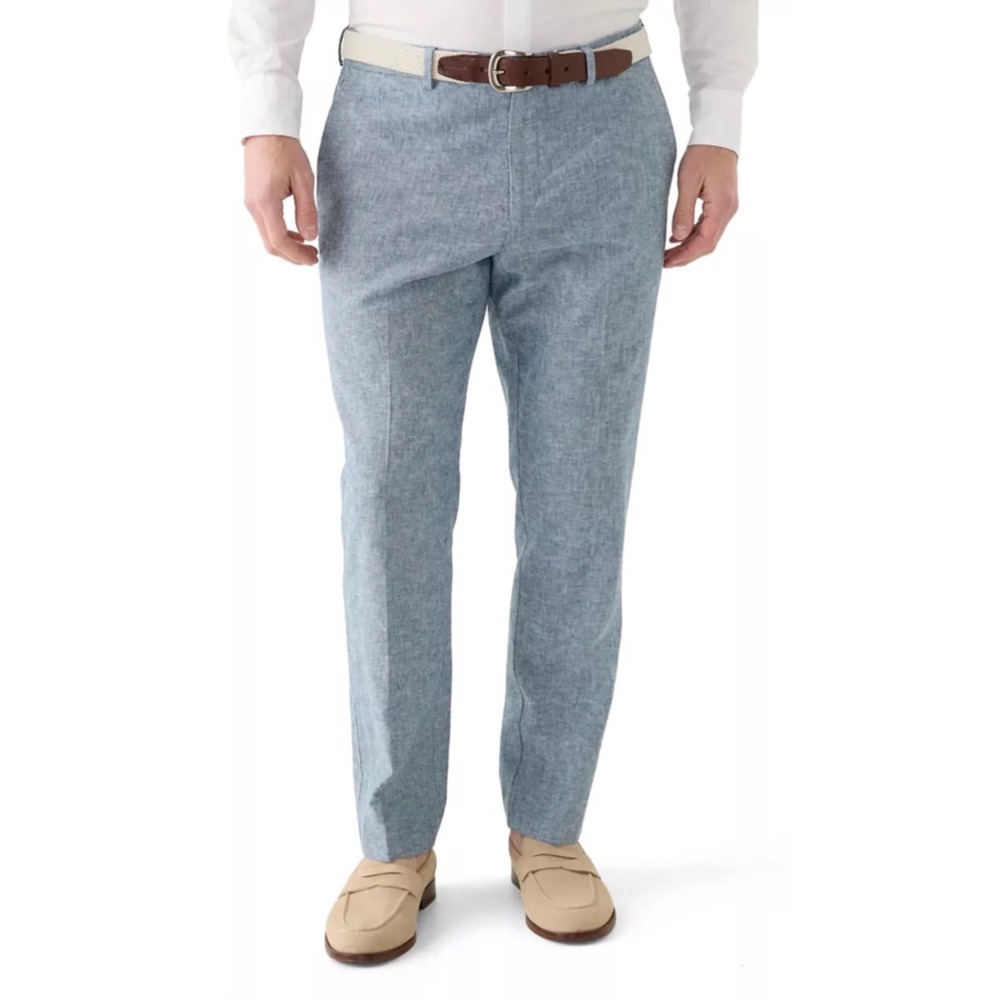 Perry Ellis Portfolio Slim Fit Linen Blend Pants Bay Blue 38x30 0967 NWT $95